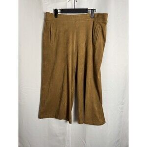 Chico’s Travelers Faux Suede Pull-On Wide Leg Crop Pants Women’s Large 2 Brown